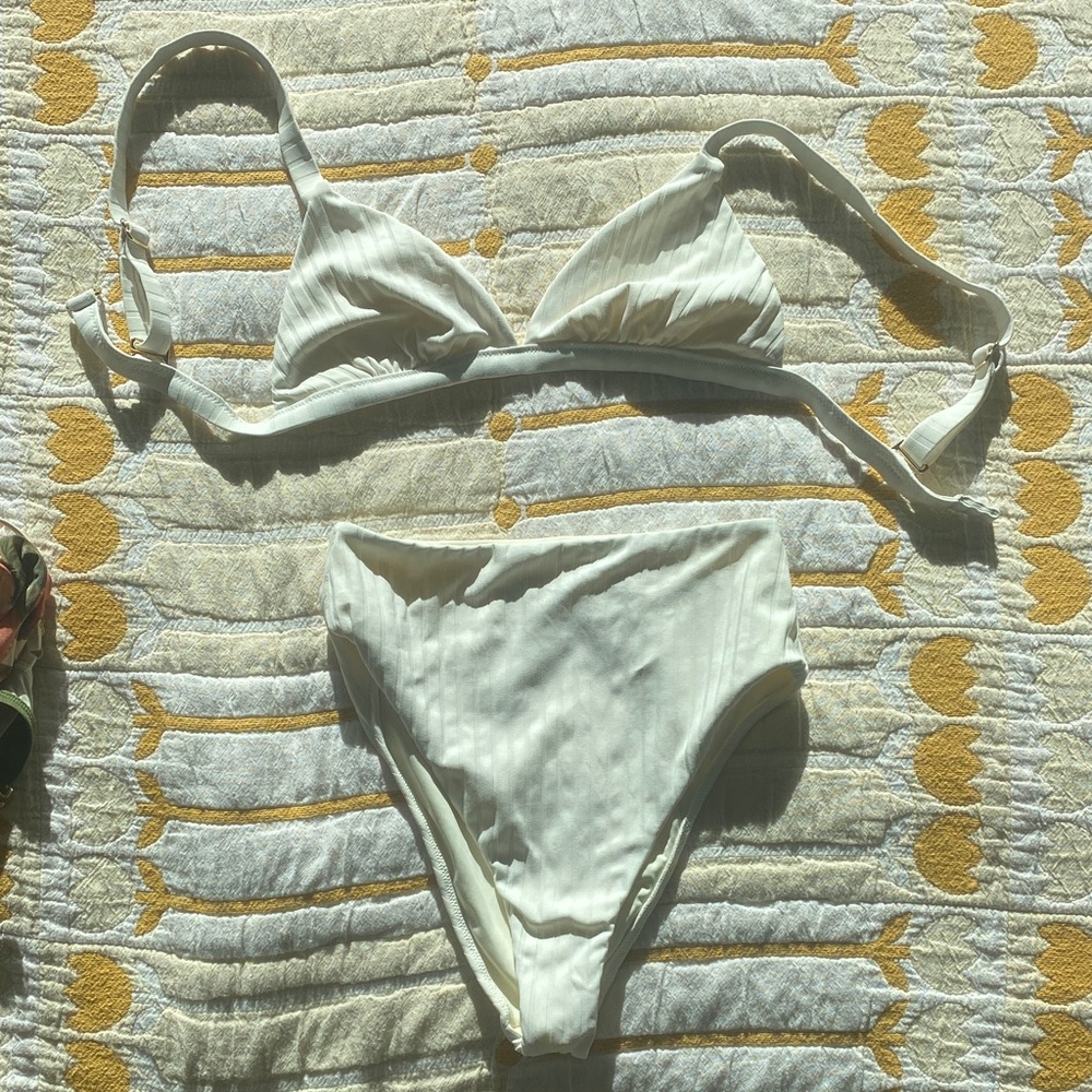 Cleobella White Ribbed High-Waist Bikini Set